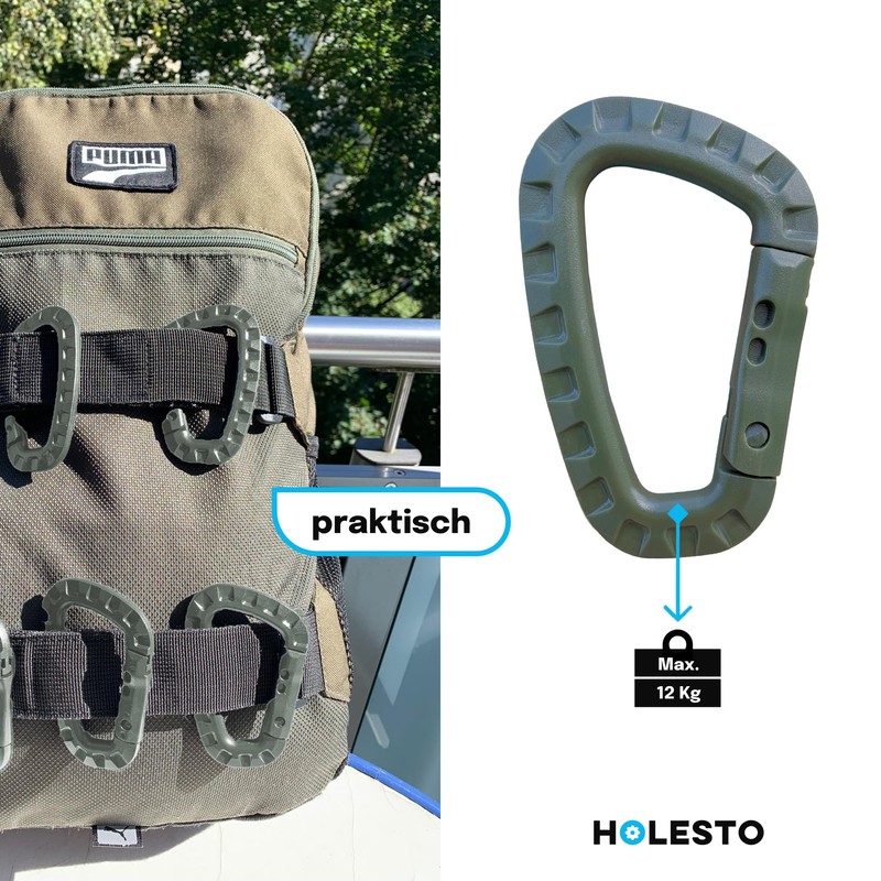 Holesto® Plastic Carabiner - Plastic Carabiner Hook - Tactical Black