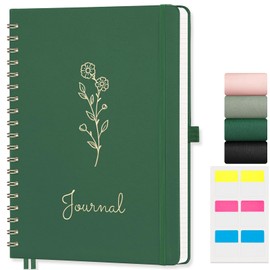 EMSHOI B5 Graph Grid Notebook - 140 Pages 100GSM Grid Paper, Vegan Leather Floral Cover with Spiral Binding for Engineering, Bullet Journaling, School & Work - Includes Ruler, Pockets -Dark Green