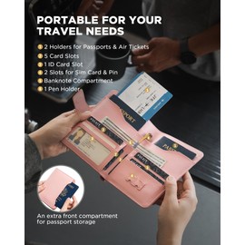 VULKIT Passport Holder for Travel, RFID Blocking Travel Wallet for Women & Men, Passport Cover with Luggage Tag for Suitcases, Magnetic Closure Passport Case, Holds ID Card, 5 Cards, Tickets, Cash