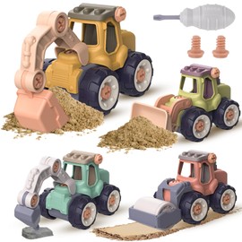 Prmape Set of 5 Construction Vehicles Toys, 4 Pieces Toy Car Excavator Toy with Screwdriver, Baby Toy Car Set for Children from 1-5 Years