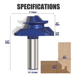 Vearter 45 Degree Lock Miter Router Bit 1/2'' Shank 3/4'' Stock, Woodworking Milling Cutter Tenon Tool for Making a Wood Drawer, Window, Cupboard