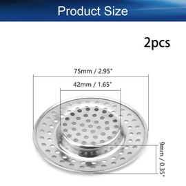 2 Pcs Stainless Steel Sink Strainer, 75mm Standard Sink Drainer Plug Hair Catcher, Anti Clogging Drain Protector, Universal Filter Plug Replacement Strainer Basket, for Kitchen Bathtub Bathroom
