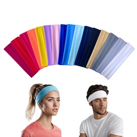 Cayton Headbands for Women, 16 PCS Workout Headbands Soft Elastic Sports Headband for Girls Yoga Running Exercise (Colored, Medium)