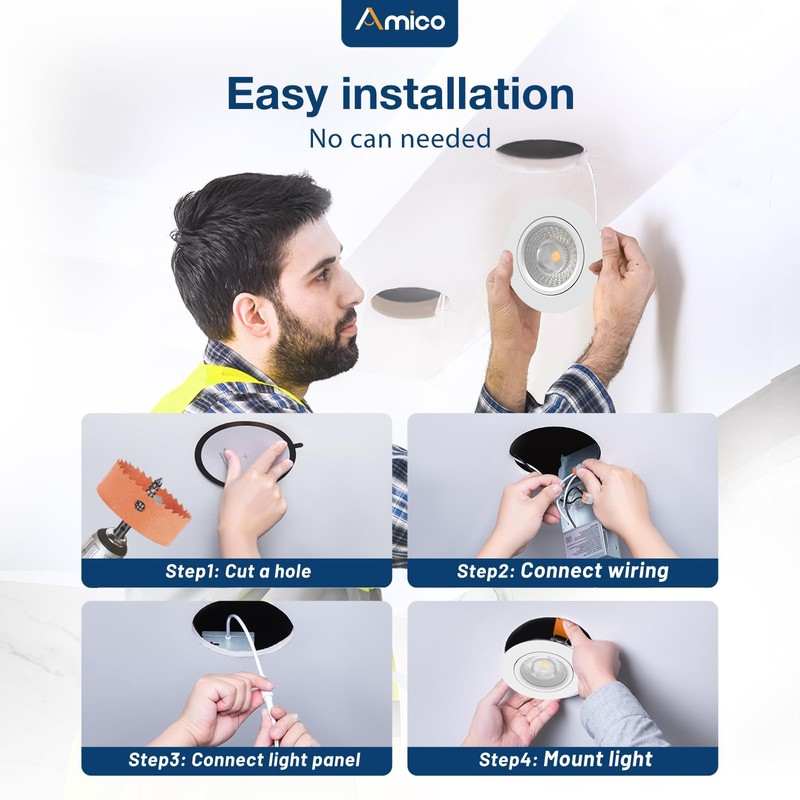 Amico 6 Pack 4 Inch 5CCT Gimbal LED Recessed Lighting,