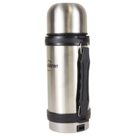 Koolatron 12V Heated Mug With Cup - Portable Electric Mugs for Car, Truck, RV, Boat, Insulated Travel Mug for Coffee, Tea, Milk, Push Button Dispenser, Stainless Steel