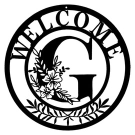 Initial Welcome Sign Front Door Wreath, 12 Inch Metal Monogrammed Sign Farmhouse Porch Sign Wall Art Decor, Monogram Rustic Welcome Wreath for Indoor Outdoor (Letter G)