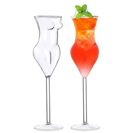 2Pcs Body Shaped Cocktail Glass Set, 6.09oz Clear Hand Blown Novelty Glassware for Parties, Bar Decor & Gifting
