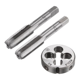 sourcing map 3pcs Metric Hand Tap & Die Set, M12 x 1 Taper/Bottom Thread Taps + Round Die, Tap and Die Kit Hand Threading Tapping Tools for Repair