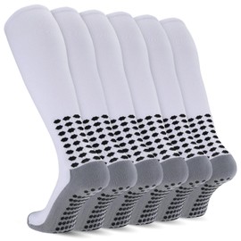 Regilt 3 Pairs Kids Youth Grip Soccer Socks, Non Slip Knee High Soccer Football Sport Socks for Boys Girls Age 8-17 (US, Alpha, Large, Regular, Regular, White)