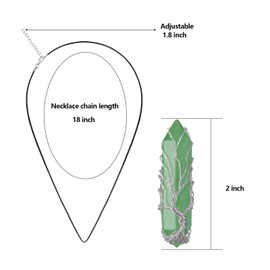 VIBILIA Healing Crystal Necklace Tree of Life Wire Wrapped Natural Green Aventurine Stone Point Pendant Necklace Hexagonal Reiki Spiritual Quartz Gemstone Jewelry for Women Men - Silver