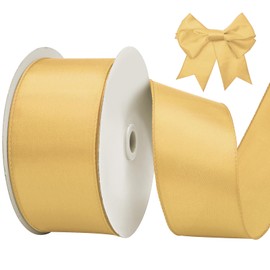 BVIEAKD Champagne Gold Wired Satin Ribbon 2.5 Inch x 25 Yards For Gift Wrapping Crafts Home Decor Wreaths Bows Making