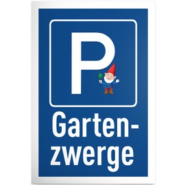 DankeDir! Parking Garden Gnomes - 30 x 20 cm Plastic Sign - Funny Sign for Garden Lovers - Gift Idea for Garden Lovers - Weatherproof Decoration for Garden and Patio