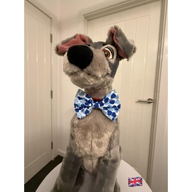 New Dogs Bow Tie Valentine's Day heart pink red LOVE Elastic Band attach COLLAR ACCESSORY Handmade UK (Medium Blue Hearts)