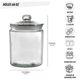 Palais Essentials Set of 3 Glass Jar with Lid Airtight Glass Storage Cookie Jar for Flour, Pasta, Candy, Dog Treats, Snacks & More | Glass Organization Canisters for Kitchen & Pantry | 30 Ounces