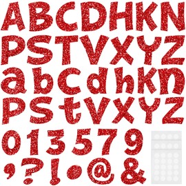 Colarr 216 Pcs Glitter Bulletin Board Letters for Classroom Numbers Alphabet Poster Board Letters with Adhesive Dots Punctuation Symbols Cutout Bulletin Board Display School Decor (Red,4 Inch)