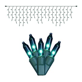Vickerman Mini Light Icicle Set Features 100 Bulbs on Green Wire with 4" Bulb Spacing and 5.5" Drop Spacing for Indoor/Outdoor Use, 9', Teal