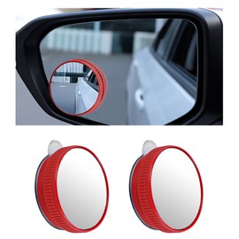 Ongfuwu 2PCS Blind Spot Mirror for Cars, Round HD Glass Car Blind Spot Mirror with Suction Cup, Convex 360° Wide Angle Side Rear View Mirrors, Adjustable Reusable Mini Rear View Mirrors (Red)