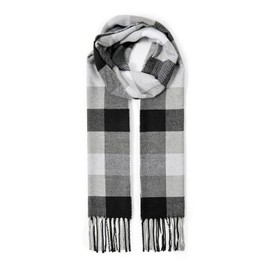 Durio Women's Autumn Winter Long Winter Scarf for Men and Women Warm Women's Scarf with Fringes, Grey White Grid