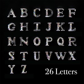 Letters Nail Charms for Acrylic Nails，52PCS Sliver Letters Nail Rhinestones Decoration,Nail Jewels Y2K Cute Accessories for Nail Art Supplies Manicure Craft DIY BBATT-HAPPY