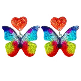 Pingyongchang Cute Rainbow Pride Glittle Acrylic Dangle Drop Earrings Mesh Sequin Tassel Earrings Love Heart Butterfly Love Wins Colorful Earrings for Women Pride Accessories Gift-Style F