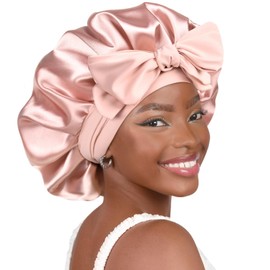 YANIBEST YANIBEST Silk Bonnet for Sleeping Women Satin Bonnet Double Layer Satin Lined Hair Bonnet with Tie Band Curly Hair Blushpink