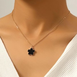 Xduargs Boho Lucky Flower Necklace Choker Vintage Flower Floral Choker Necklace Enamel Flower Pendant Necklace Cute Floral Flower Necklace Chain for Women（Black）