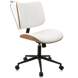 CLATINA Armless Home Office Chair, Desk Chair with Wheels, Adjustable Height Reading Chair, Leather Mid Back & Swivel Computer Chair, Modern Walnut Chair with Back for Studio Meeting Room(White)