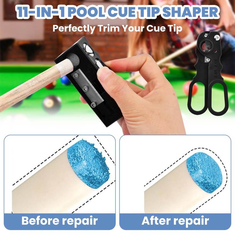 Ranjaner 11-in-1 Billiards Pool Cue Tip Shaper, Pool Cue Tips