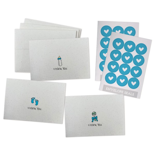 Sugartown Greetings Blue Baby Thank You Cards Collection - 24 Cards with Envelopes & Colorful Sticker Seals