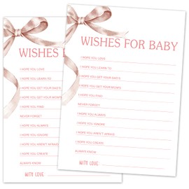 TRKAE Wishes for Baby - Baby Shower Game Set, 30 Pink Bow Baby Shower Game Cards, Game Cards for Baby Announcement Gender Reveal, Baby Shower Party & Activities Supplies -P18