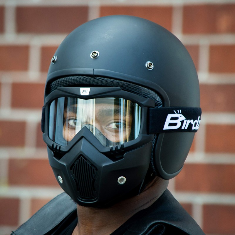 Birdz Eyewear Skylark Motorcycle Goggles Removable Face Mask Black Frames