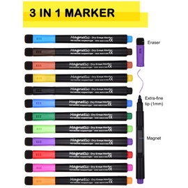 Browill [UPGRADED 12 Pack Magnetic Dry Erase Markers, Low Odor White Board Markers Whiteboard Marker with Eraser for Kids Teacher Supplies Classroom Calender Fine Tip Point