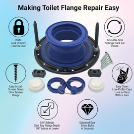 One N Done Toilet Flange Repair Kit - Toilet Kit For Low or Broken Flange. Toilet Wax Ring Replacement Kit W/Toilet Flange Extender Kit, Easy Toilet Bolts, & Toilet Caps For Bottom of Toilet. (2 Ea)