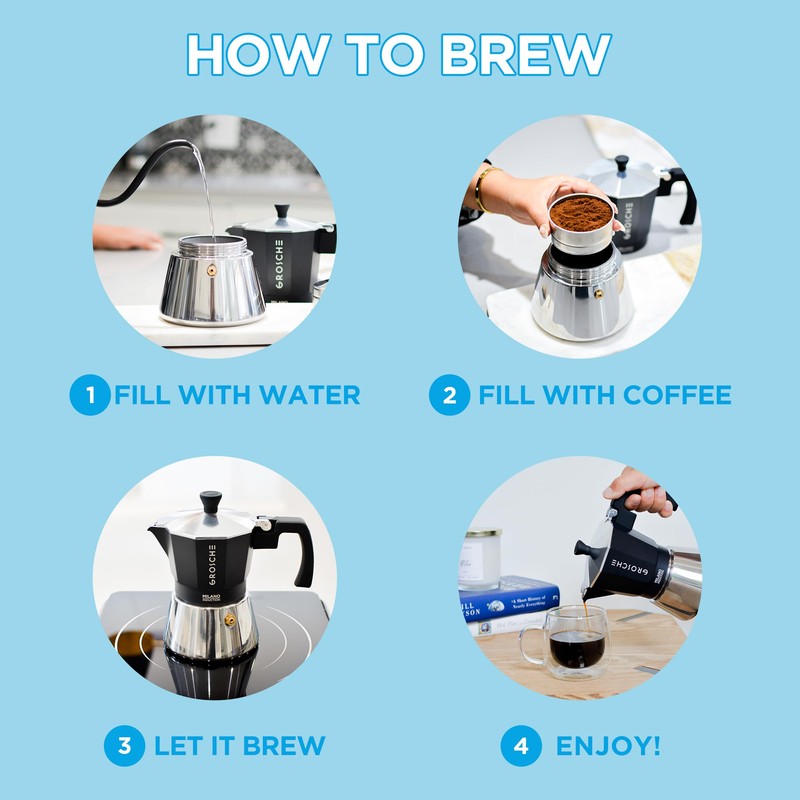 GROSCHE Milano Induction Stovetop Espresso Maker Moka Pot for Greca,
