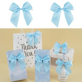 LiBongTa 4.5" Satin Ribbon Blue Bows for Gift Wrapping, Twist Tie Bows, Cute Bows for Crafts, Party Favors, Premade Bows Pre-Tied Decorative Bows for Flower Bouquets Candy Apple Bows-24 Counts