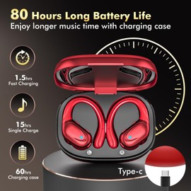 Bluetooth Wireless Earbuds, 2025 Latest Bluetooth Earphones, Bluetooth 5.3, ENC Noise Canceling, Up to 80 Hours Playback, IPX7 Waterproof, Ear Hook Design, Automatic Pairing, LED Display, Suitable for Sports, Music, Web Conferences, Commuting to Work or 