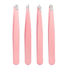 Tweezers for Women Facial Hair, 4 Pcs Stainless Steel Great Precision Upgrade Tweezers Set for Eyebrows and Ingrown Hair Removal Men with Storage Case (Pink)