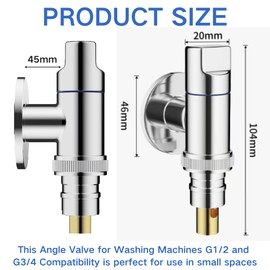 JUNSHUO Water Stop Angle Valve for Washing Machines G1/2 and G3/4 Compatibility, Isolating Valves Diverter, for Gardens, Kitchen Sinks, Bathroom Basins (Silver G1/2 and G3/4)