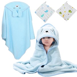 QWTG Toalla para Bebe con Capucha,Baño para Manta Bebé,Toalla para Bebe 100% algodón de bambú orgánico,Multicolor 80 * 80cm Absorbente Bata De Baño,2 Pcs Toalla pequeña.(Azul)