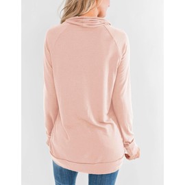 Orchidays Womens Long Sleeve Sweatshirt Cowl Neck Workout Tunic Tops Casual Drawstring Pullovers Pink