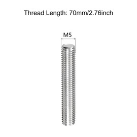 TA-VIGOR 10Pcs M5 x 70mm Fully Threaded Rod, 304 Stainless Steel Studding Rod Bar, Right Hand Threads Rods for Anchor Bolts, Clamps, Hangers and U-Bolts