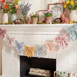 Guirnalda de lazo floral de Pascua de 8.2 pies, guirnalda de lazo de flores bohemias, decoración de fiesta de primavera, pancarta colgante de terciopelo rústico para decoración de mantel