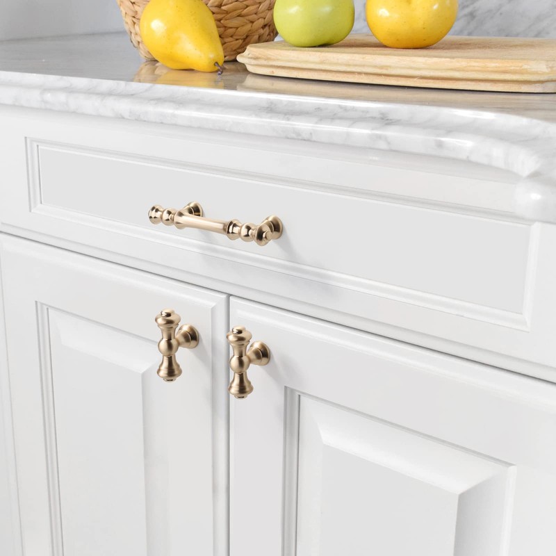 Amerdeco 10 Pack Brushed Brass Cabinet Pulls 3 Inch(76mm) Hole