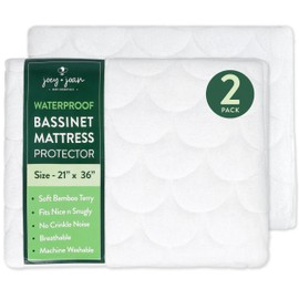 Joey + Joan Waterproof Bassinet Mattress Pad Cover Compatible with Milliard, MiClassic and Li’l Pengyu Bassinet – 2 Pack Quilted Mattress Protector from Ultra Soft Bamboo Viscose Terry – 21" x 36"