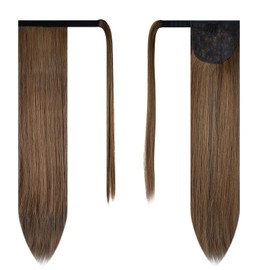 BARSDAR Extensión De Cola De Caballo Recta - 24" De Largo Recta Envolvente Coleta Para Mujer Extensiones De Coleta Con Clip En Extensiones Sintético Marrón Colas De Caballo Postizos Diario - Marrón Má