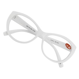 Oversize Women Reading glasses - Magnified Readers Cateye Vintage Jackie Oval - Clear lens (White, 2.25)