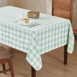 WAITER TREE Rectangle Checkered Tablecloth Water Resistant Spillproof and Washable Gingham Table Cloth for Dining Camping Picnic Outdoor Parties (Green and White, 140 x 180cm)