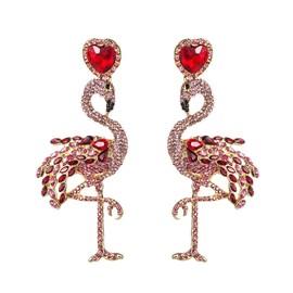 Flamingo Animal Earrings, Flamingo Bird Dangle Earrings for Women, Bohemian Beaded Flamingo Earrings, Sparkling Flamingo Statement Earrings Flamingo Boho Jewelry, Red Flamingo Drop Earrings for Girls