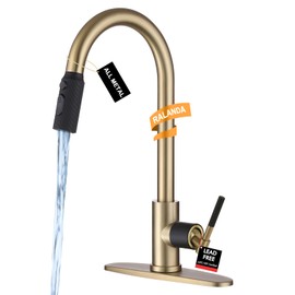 RALANDA Gold Kitchen Faucets, Faucet for Kitchen Sink with 3 Modes Pull Down Sprayer Metal Head, 1.5GPM High Arc Single Handle Stainless Steel Sink Faucet for Farmhouse Camper Laundry Rv Bar