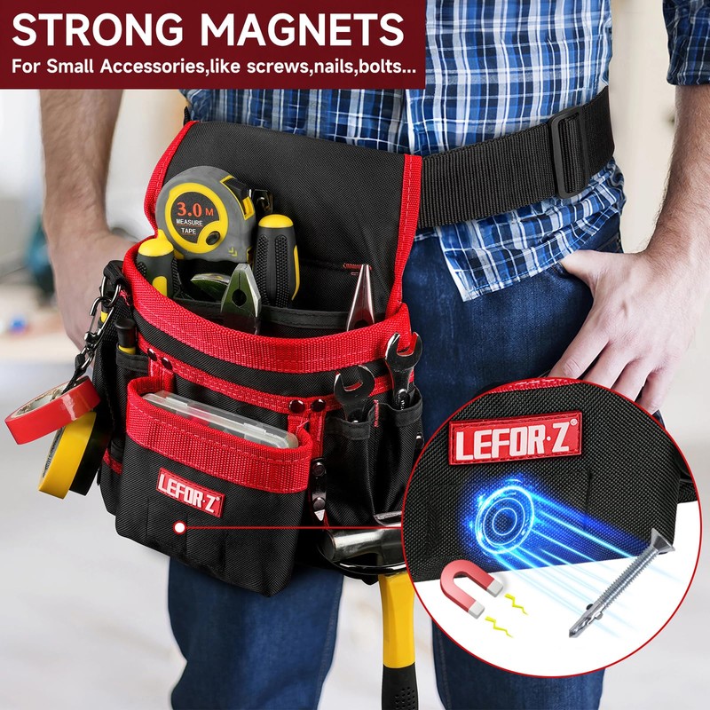 Tool Belt,Magnetic Tool Pouch,14-Pockets Tool Belts for Men,Detachable & Adjustable